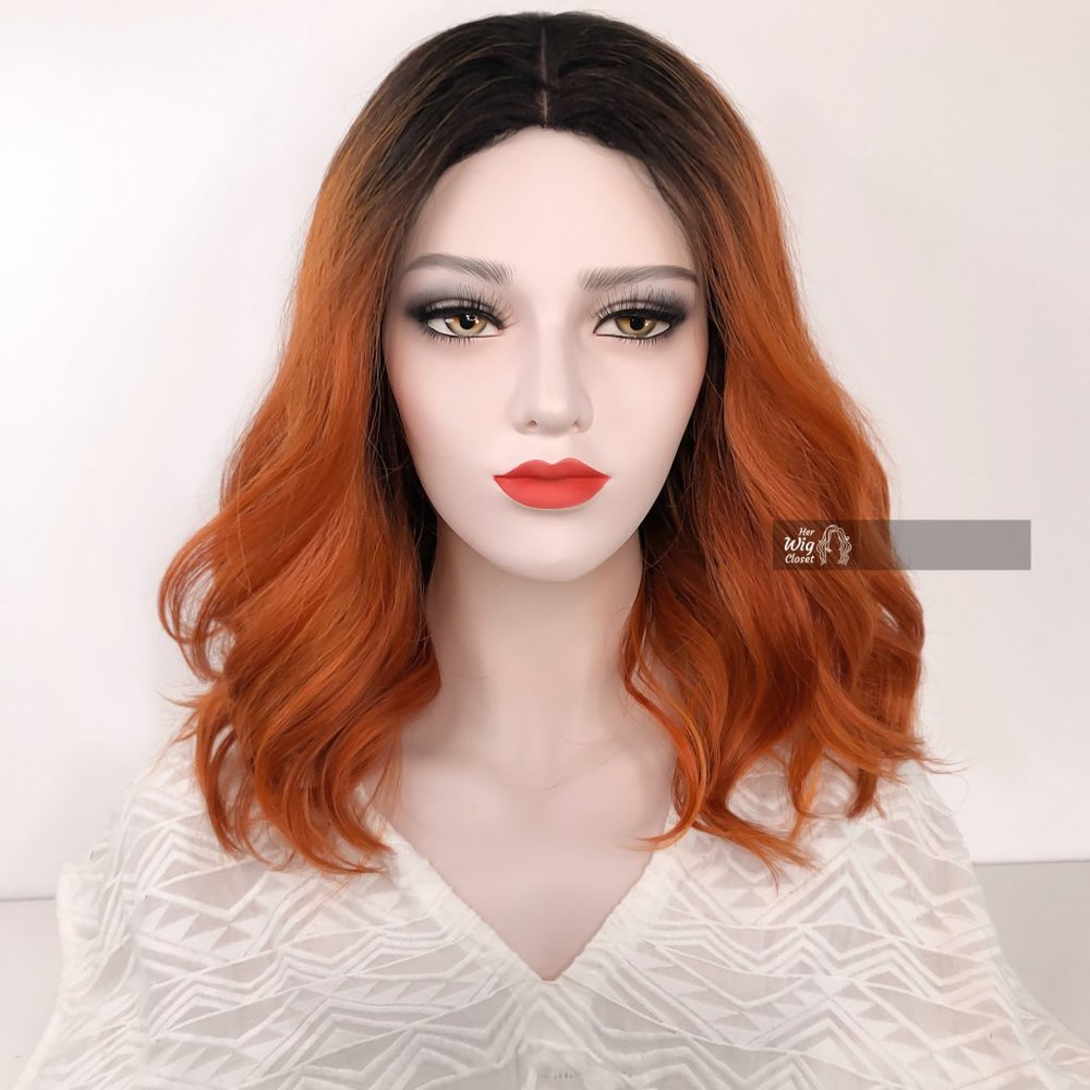 Dark Brown Ginger Red Ombre Wavy Lace Wig 12" | Primose